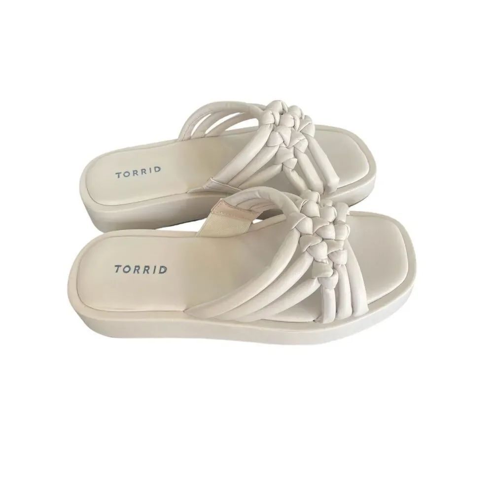 NWOB Torrid Braided Chunky Platform Slide Sandals Bone White 8.5 WW